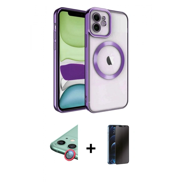 MARSİLYAN™- iPhone 11 Kılıf Nova Işık Özel Seri - Siyah 3D Antistatik Hayalet Cam Ekran Koruyucu + Raze Metal Kamera Lens - KI