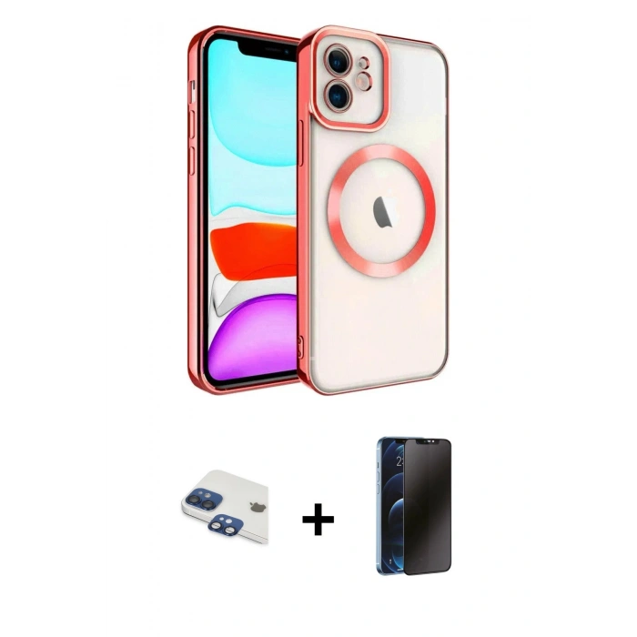 MARSİLYAN™- iPhone 11 Kılıf Nova Işık Özel Seri - Siyah 3D Antistatik Hayalet Cam Ekran Koruyucu + Pers Alüminyum Kamera Lens - LT