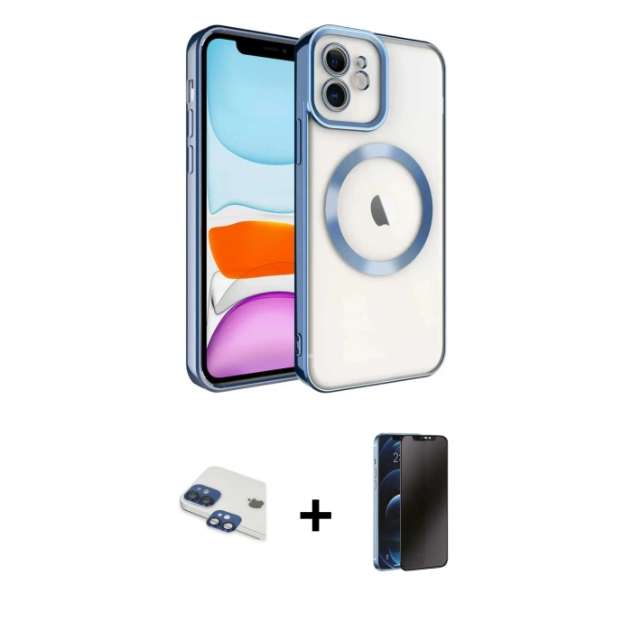 MARSİLYAN™- iPhone 11 Kılıf Nova Işık Özel Seri - Siyah 3D Antistatik Hayalet Cam Ekran Koruyucu + Pers Alüminyum Kamera Lens - LT