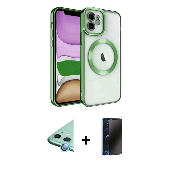 MARSİLYAN™- iPhone 11 Kılıf Nova Işık Özel Seri - Siyah 3D Antistatik Hayalet Cam Ekran Koruyucu + Raze Metal Kamera Lens - MI