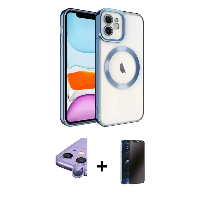 MARSİLYAN™- iPhone 11 Kılıf Nova Işık Özel Seri - Siyah 3D Antistatik Hayalet Cam Ekran Koruyucu + Raze Metal Kamera Lens - MR