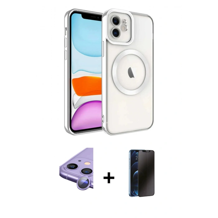 MARSİLYAN™- iPhone 11 Kılıf Nova Işık Özel Seri - Siyah 3D Antistatik Hayalet Cam Ekran Koruyucu + Raze Metal Kamera Lens - MR