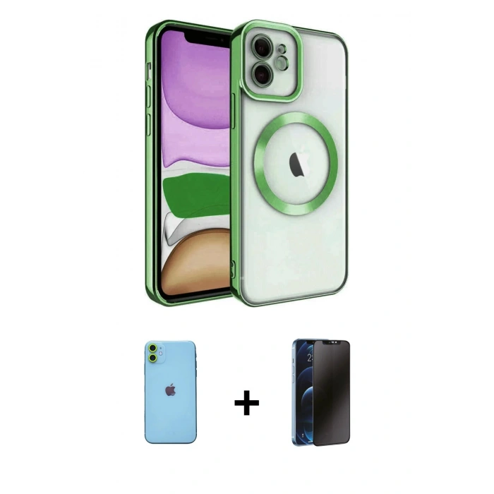 MARSİLYAN™- iPhone 11 Kılıf Nova Işık Özel Seri - Siyah 3D Antistatik Hayalet Cam Ekran Koruyucu + Neon Fosforlu Kamera Lens - YL