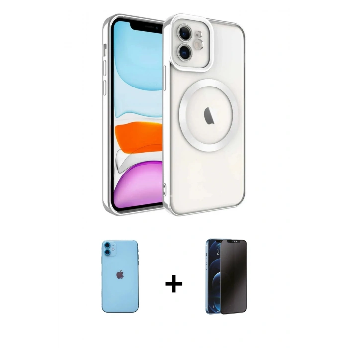 MARSİLYAN™- iPhone 11 Kılıf Nova Işık Özel Seri - Siyah 3D Antistatik Hayalet Cam Ekran Koruyucu + Neon Fosforlu Kamera Lens - MI