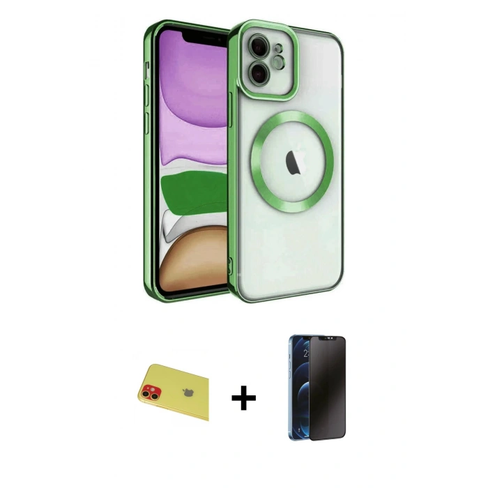 MARSİLYAN™- iPhone 11 Kılıf Nova Işık Özel Seri - Siyah 3D Antistatik Hayalet Cam Ekran Koruyucu + Rainbow Kamera Lens Koruma Cam - KI