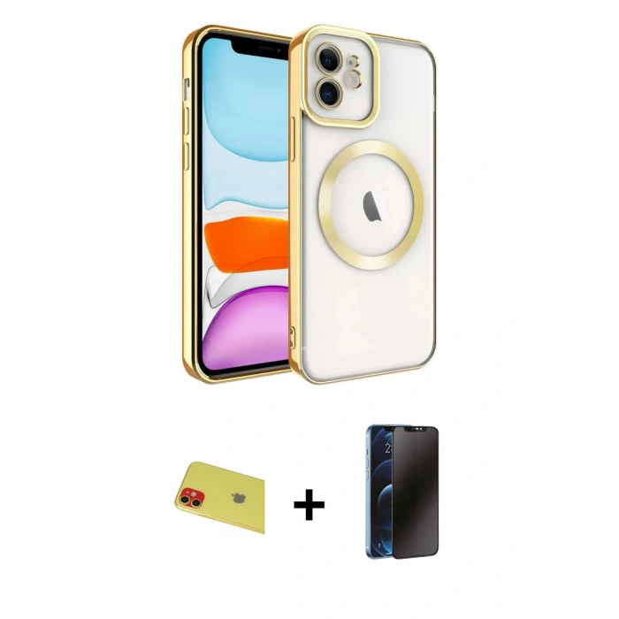 MARSİLYAN™- iPhone 11 Kılıf Nova Işık Özel Seri - Siyah 3D Antistatik Hayalet Cam Ekran Koruyucu + Rainbow Kamera Lens Koruma Cam - KI
