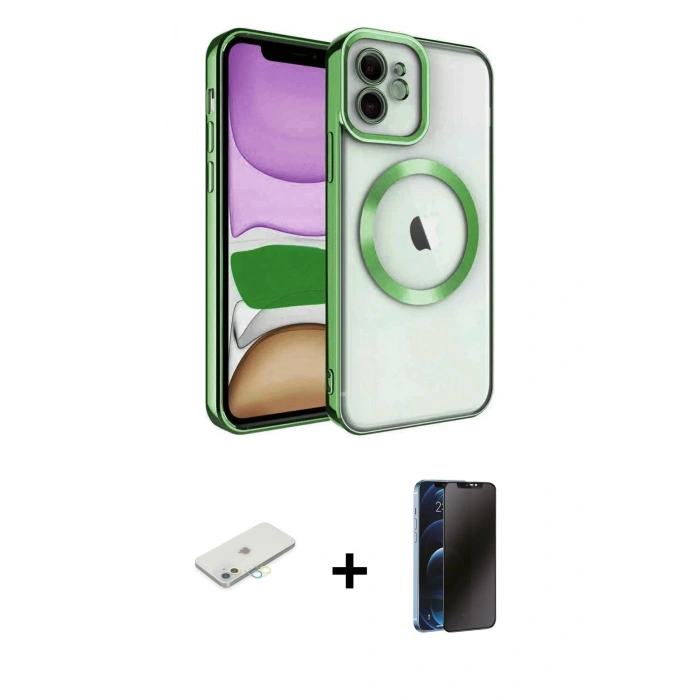MARSİLYAN™- iPhone 11 Kılıf Nova Işık Özel Seri - Siyah 3D Antistatik Hayalet Cam Ekran Koruyucu + Renkli Kamera Lens Koruma Cam - SI