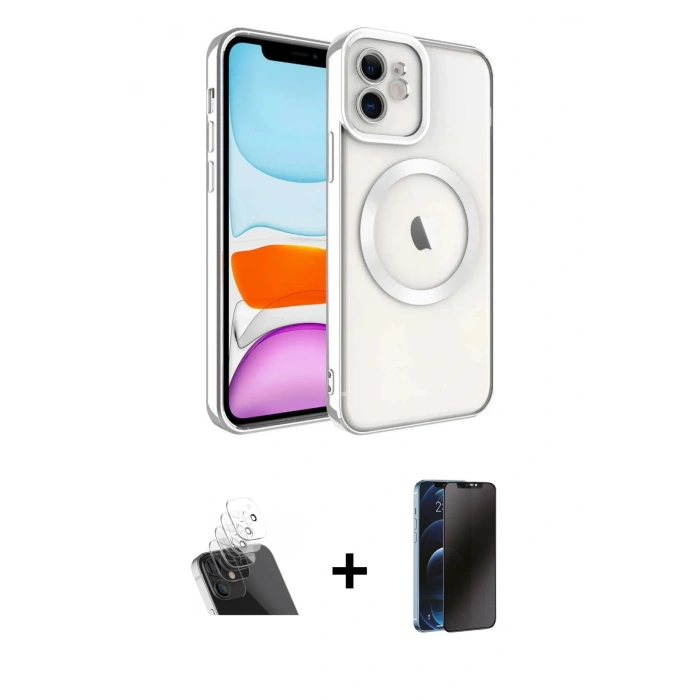 MARSİLYAN™- iPhone 11 Kılıf Nova Işık Özel Seri - Siyah 3D Antistatik Hayalet Cam Ekran Koruyucu + Şeffaf Kamera Lens Koruma Cam