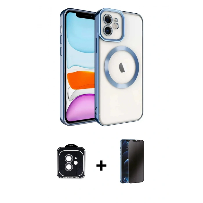 MARSİLYAN™- iPhone 11 Kılıf Nova Işık Özel Seri - Siyah 3D Antistatik Hayalet Cam Ekran Koruyucu + Siyah PVD Metal Kamera Lens