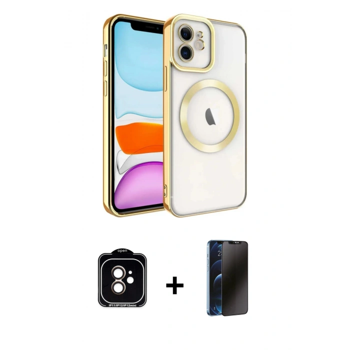 MARSİLYAN™- iPhone 11 Kılıf Nova Işık Özel Seri - Siyah 3D Antistatik Hayalet Cam Ekran Koruyucu + PVD Metal Kamera Lens - TU