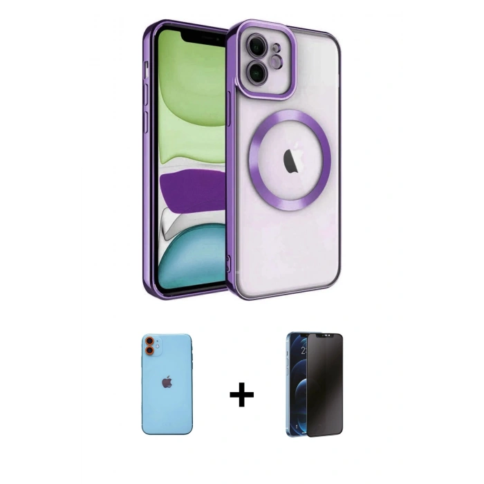 MARSİLYAN™- iPhone 11 Kılıf Nova Işık Özel Seri - Siyah 3D Antistatik Hayalet Cam Ekran Koruyucu + Neon Fosforlu Kamera Lens - TU