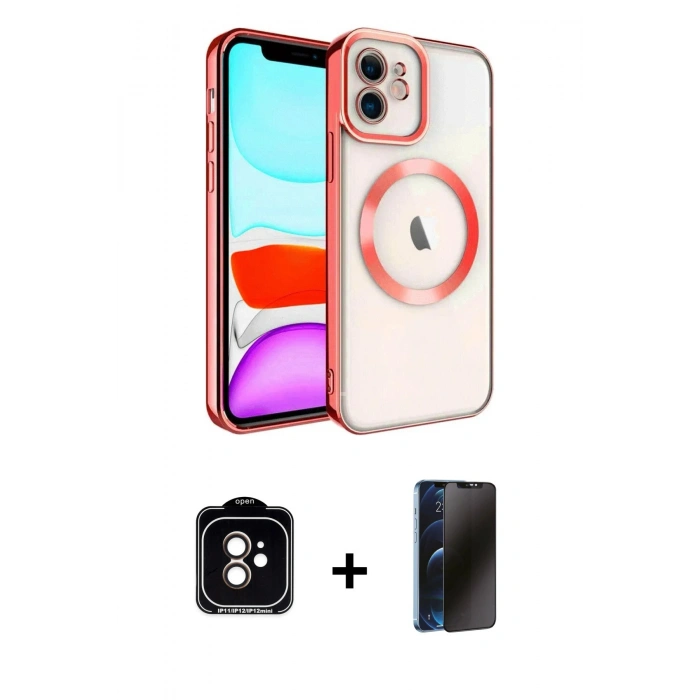 MARSİLYAN™- iPhone 11 Kılıf Nova Işık Özel Seri - Siyah 3D Antistatik Hayalet Cam Ekran Koruyucu + PVD Metal Kamera Lens - TU