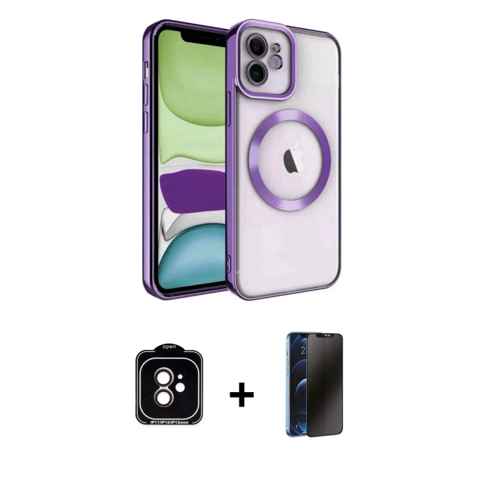 MARSİLYAN™- iPhone 11 Kılıf Nova Işık Özel Seri - Siyah 3D Antistatik Hayalet Cam Ekran Koruyucu + PVD Metal Kamera Lens - TU