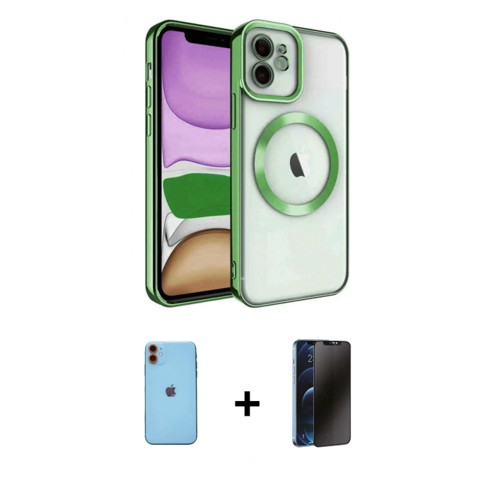 MARSİLYAN™- iPhone 11 Kılıf Nova Işık Özel Seri - Siyah 3D Antistatik Hayalet Cam Ekran Koruyucu + Neon Fosforlu Kamera Lens - TU
