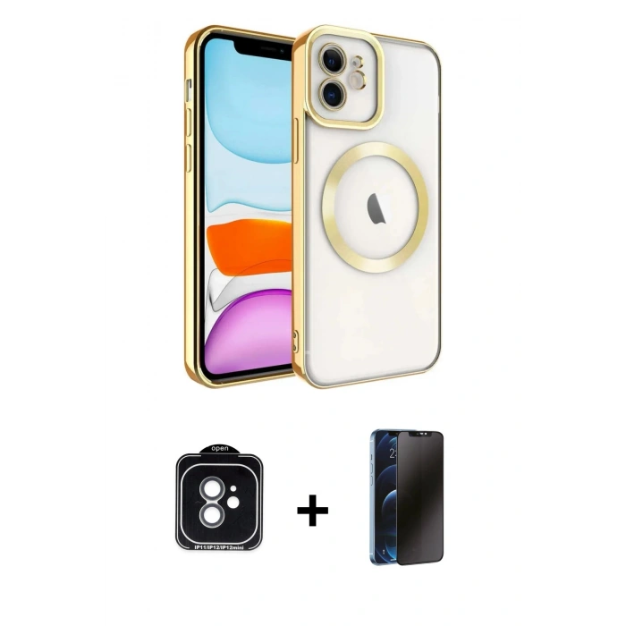 MARSİLYAN™- iPhone 11 Kılıf Nova Işık Özel Seri - Siyah 3D Antistatik Hayalet Cam Ekran Koruyucu + PVD Metal Kamera Lens - YL