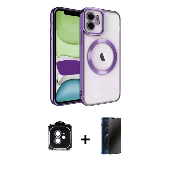 MARSİLYAN™- iPhone 11 Kılıf Nova Işık Özel Seri - Siyah 3D Antistatik Hayalet Cam Ekran Koruyucu + PVD Metal Kamera Lens - YL