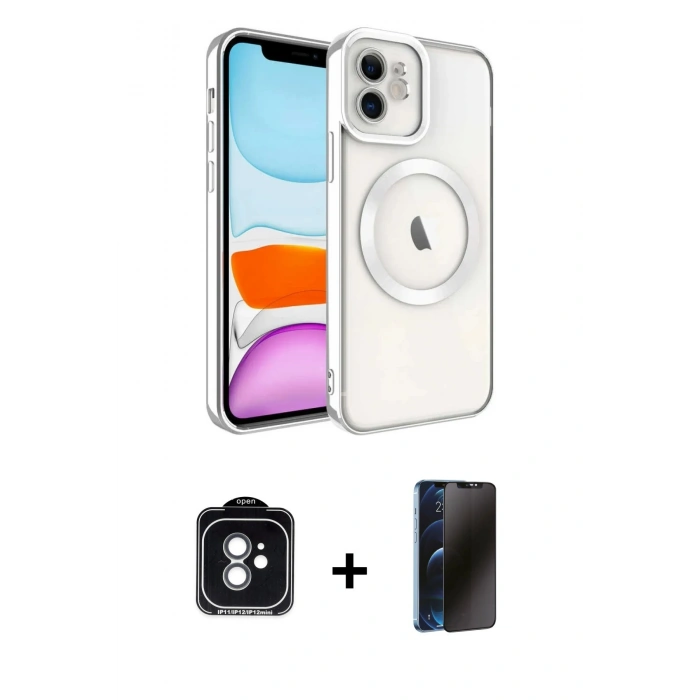 MARSİLYAN™- iPhone 11 Kılıf Nova Işık Özel Seri - Siyah 3D Antistatik Hayalet Cam Ekran Koruyucu + PVD Metal Kamera Lens - YL
