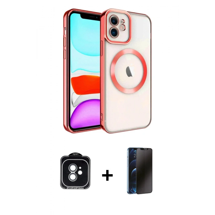 MARSİLYAN™- iPhone 11 Kılıf Nova Işık Özel Seri - Siyah 3D Antistatik Hayalet Cam Ekran Koruyucu + PVD Metal Kamera Lens - YL