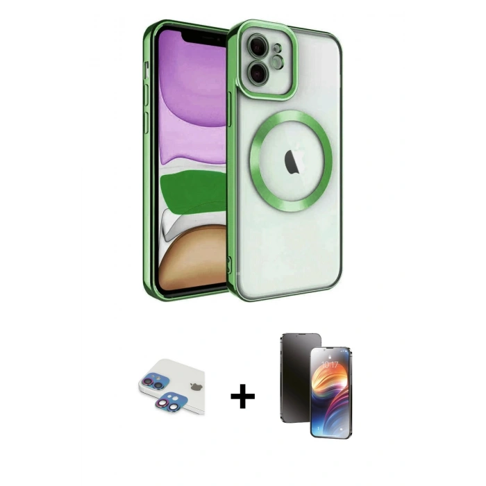 MARSİLYAN™- iPhone 11 Kılıf Nova Işık Özel Seri - Siyah 3D Antistatik Mat Seramik Nano Ekran Koruyucu + Gökkuşağı Pers Alüminyum Kamera Lens