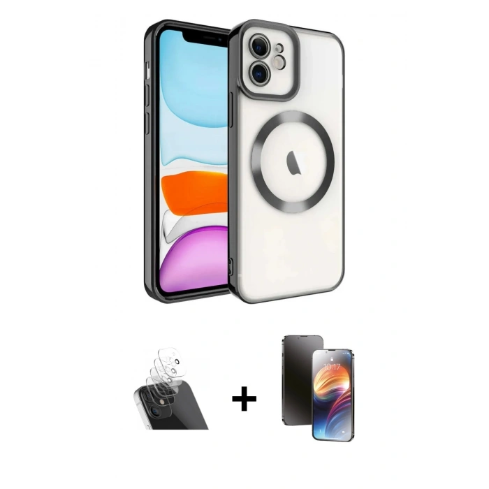 MARSİLYAN™- iPhone 11 Kılıf Nova Işık Özel Seri - Siyah 3D Antistatik Mat Seramik Nano Ekran Koruyucu + Kamera Lens Koruma Cam - SF