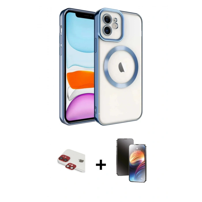 MARSİLYAN™- iPhone 11 Kılıf Nova Işık Özel Seri - Siyah 3D Antistatik Mat Seramik Nano Ekran Koruyucu + Pers Alüminyum Kamera Lens - KI