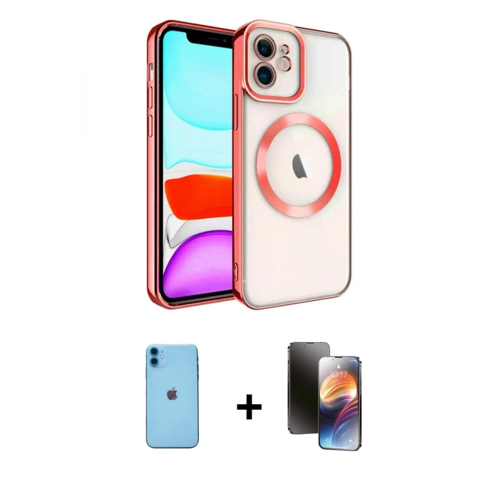 MARSİLYAN™- iPhone 11 Kılıf Nova Işık Özel Seri - Siyah 3D Antistatik Mat Seramik Nano Ekran Koruyucu + Neon Fosforlu Kamera Lens - MI