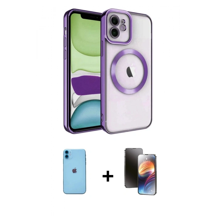 MARSİLYAN™- iPhone 11 Kılıf Nova Işık Özel Seri - Siyah 3D Antistatik Mat Seramik Nano Ekran Koruyucu + Neon Fosforlu Kamera Lens - MI