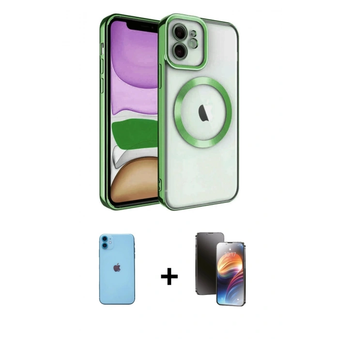 MARSİLYAN™- iPhone 11 Kılıf Nova Işık Özel Seri - Siyah 3D Antistatik Mat Seramik Nano Ekran Koruyucu + Neon Fosforlu Kamera Lens - MI