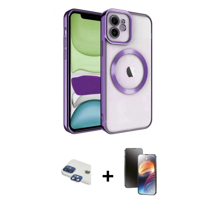MARSİLYAN™- iPhone 11 Kılıf Nova Işık Özel Seri - Siyah 3D Antistatik Mat Seramik Nano Ekran Koruyucu + Pers Alüminyum Kamera Lens - LT