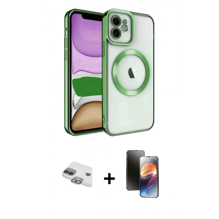 MARSİLYAN™- iPhone 11 Kılıf Nova Işık Özel Seri - Siyah 3D Antistatik Mat Seramik Nano Ekran Koruyucu + Pers Alüminyum Kamera Lens - YL