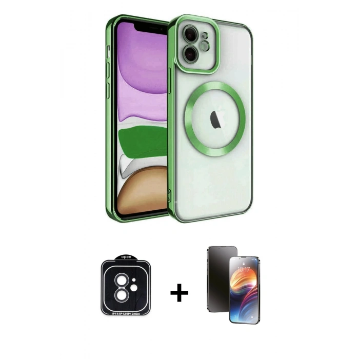 MARSİLYAN™- iPhone 11 Kılıf Nova Işık Özel Seri - Siyah 3D Antistatik Mat Seramik Nano Ekran Koruyucu + PVD Metal Kamera Lens - SH