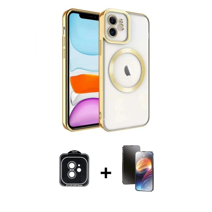 MARSİLYAN™- iPhone 11 Kılıf Nova Işık Özel Seri - Siyah 3D Antistatik Mat Seramik Nano Ekran Koruyucu + PVD Metal Kamera Lens - SH