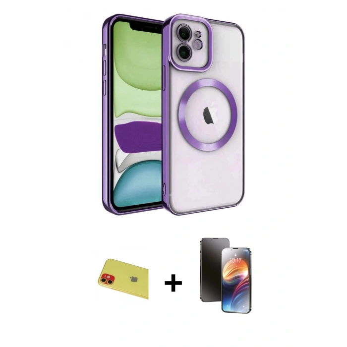 MARSİLYAN™- iPhone 11 Kılıf Nova Işık Özel Seri - Siyah 3D Antistatik Mat Seramik Nano Ekran Koruyucu + Rainbow Kamera Lens Koruma Cam - KI
