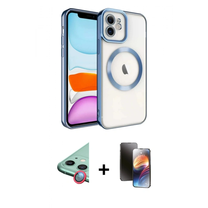 MARSİLYAN™- iPhone 11 Kılıf Nova Işık Özel Seri - Siyah 3D Antistatik Mat Seramik Nano Ekran Koruyucu + Raze Metal Kamera Lens - KI