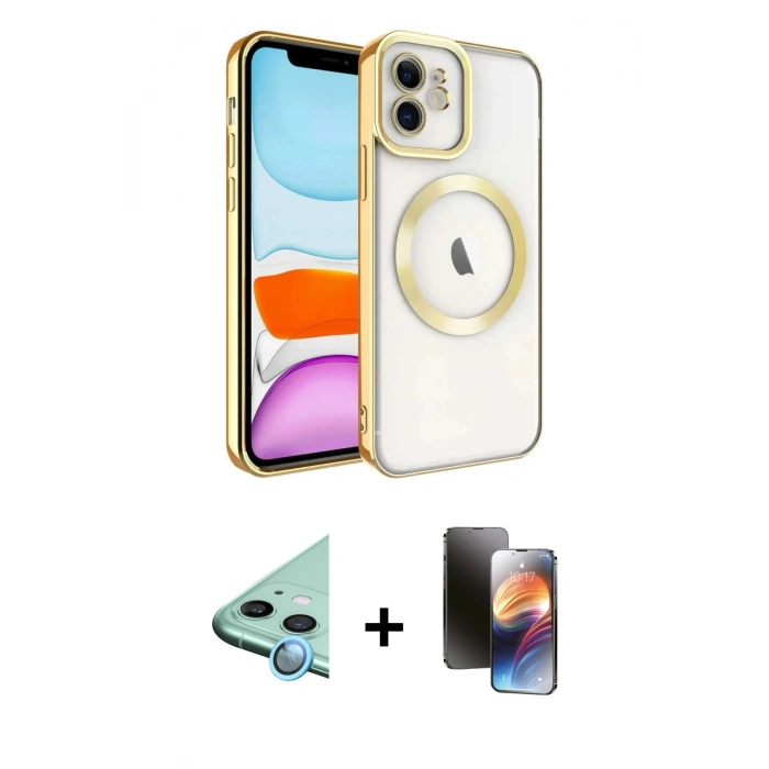 MARSİLYAN™- iPhone 11 Kılıf Nova Işık Özel Seri - Siyah 3D Antistatik Mat Seramik Nano Ekran Koruyucu + Raze Metal Kamera Lens - MI