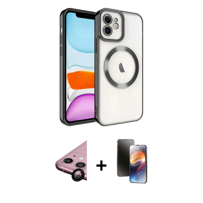 MARSİLYAN™- iPhone 11 Kılıf Nova Işık Özel Seri - Siyah 3D Antistatik Mat Seramik Nano Ekran Koruyucu + Raze Metal Kamera Lens - SH