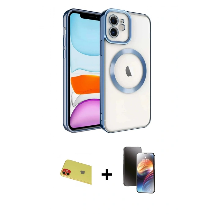 MARSİLYAN™- iPhone 11 Kılıf Nova Işık Özel Seri - Siyah 3D Antistatik Mat Seramik Nano Ekran Koruyucu + Rainbow Kamera Lens Koruma Cam - KI