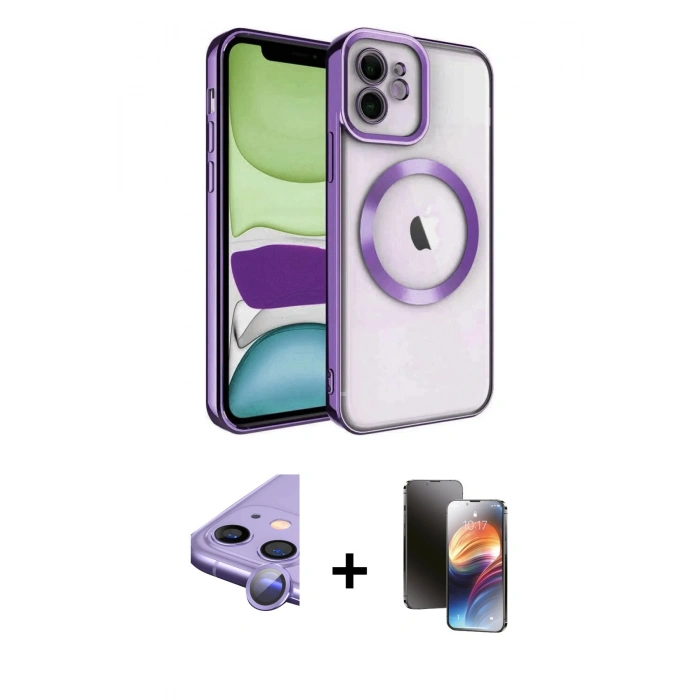 MARSİLYAN™- iPhone 11 Kılıf Nova Işık Özel Seri - Siyah 3D Antistatik Mat Seramik Nano Ekran Koruyucu + Raze Metal Kamera Lens - MR