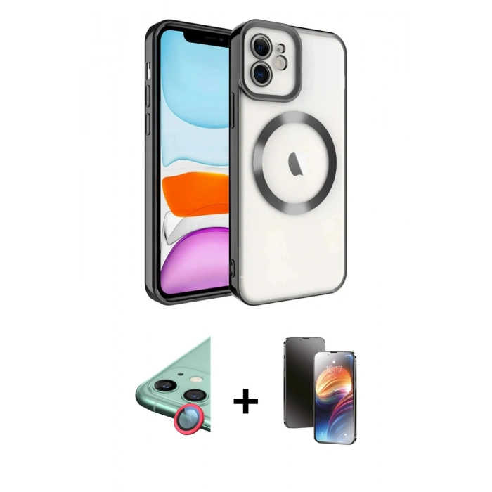 MARSİLYAN™- iPhone 11 Kılıf Nova Işık Özel Seri - Siyah 3D Antistatik Mat Seramik Nano Ekran Koruyucu + Raze Metal Kamera Lens - KI
