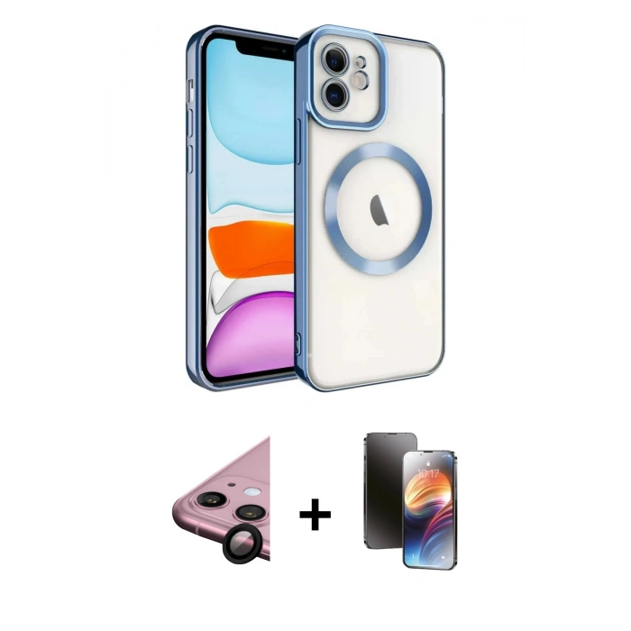 MARSİLYAN™- iPhone 11 Kılıf Nova Işık Özel Seri - Siyah 3D Antistatik Mat Seramik Nano Ekran Koruyucu + Raze Metal Kamera Lens - SH