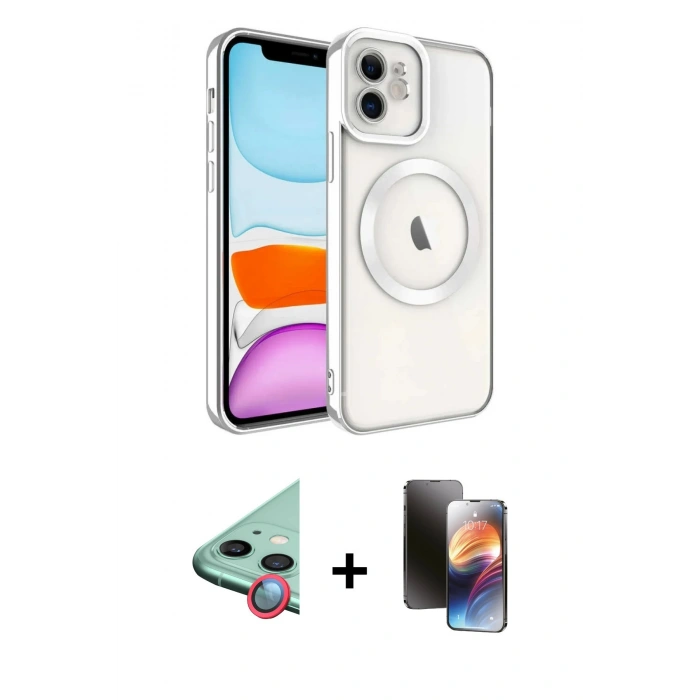 MARSİLYAN™- iPhone 11 Kılıf Nova Işık Özel Seri - Siyah 3D Antistatik Mat Seramik Nano Ekran Koruyucu + Raze Metal Kamera Lens - KI