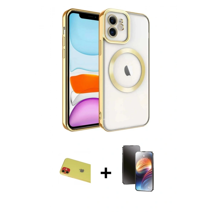 MARSİLYAN™- iPhone 11 Kılıf Nova Işık Özel Seri - Siyah 3D Antistatik Mat Seramik Nano Ekran Koruyucu + Rainbow Kamera Lens Koruma Cam - KI
