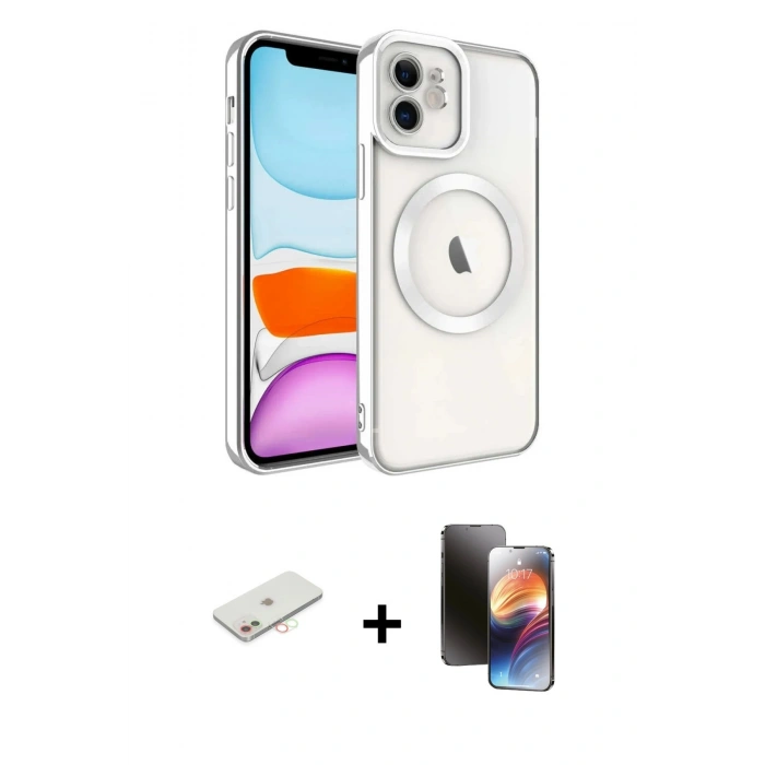 MARSİLYAN™- iPhone 11 Kılıf Nova Işık Özel Seri - Siyah 3D Antistatik Mat Seramik Nano Ekran Koruyucu + Renkli Kamera Lens Koruma Cam - YL