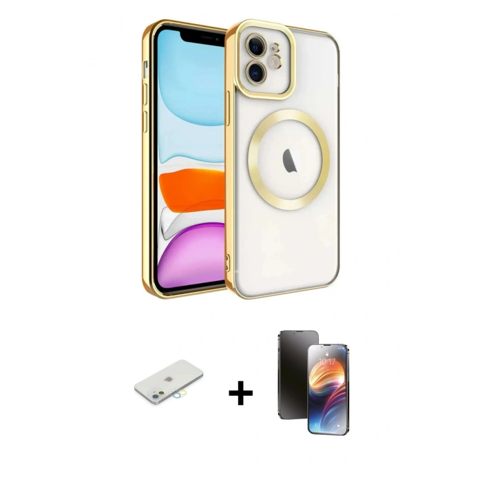 MARSİLYAN™- iPhone 11 Kılıf Nova Işık Özel Seri - Siyah 3D Antistatik Mat Seramik Nano Ekran Koruyucu + Sarı Renkli Kamera Lens Koruma Cam