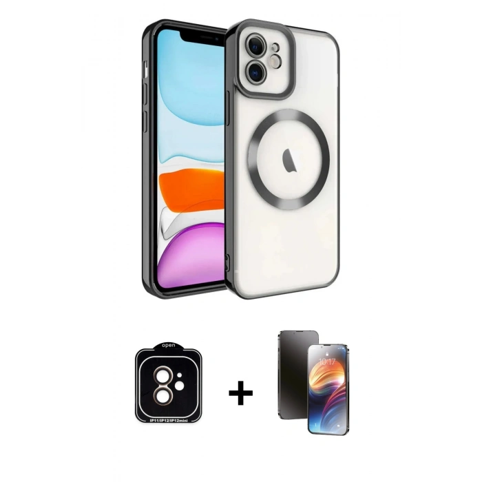 MARSİLYAN™- iPhone 11 Kılıf Nova Işık Özel Seri - Siyah 3D Antistatik Mat Seramik Nano Ekran Koruyucu + PVD Metal Kamera Lens - TU