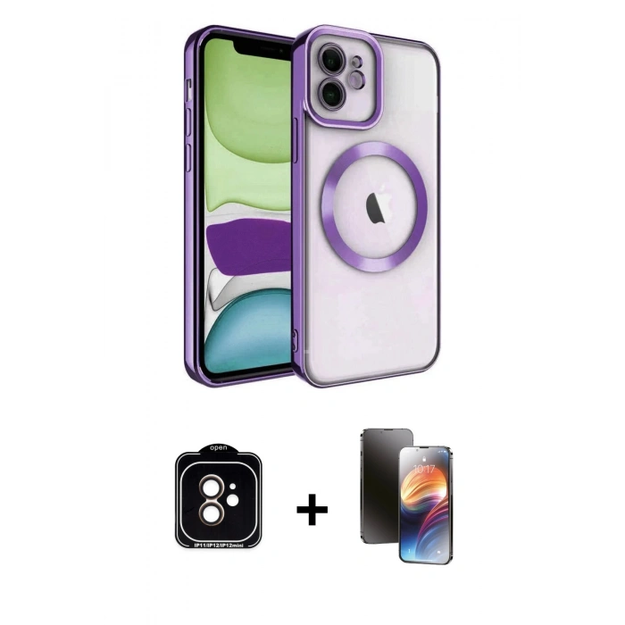 MARSİLYAN™- iPhone 11 Kılıf Nova Işık Özel Seri - Siyah 3D Antistatik Mat Seramik Nano Ekran Koruyucu + PVD Metal Kamera Lens - TU