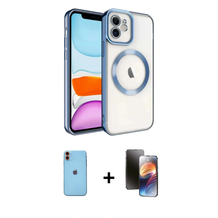 MARSİLYAN™- iPhone 11 Kılıf Nova Işık Özel Seri - Siyah 3D Antistatik Mat Seramik Nano Ekran Koruyucu + Neon Fosforlu Kamera Lens - TU