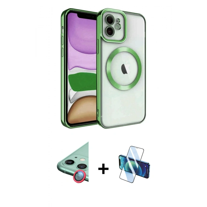 MARSİLYAN™- iPhone 11 Kılıf Nova Işık Özel Seri - Siyah 3D Antistatik Seramik Nano Ekran Koruyucu + Kırmızı Raze Metal Kamera Lens