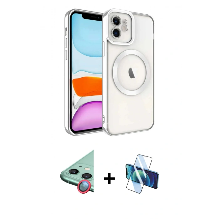 MARSİLYAN™- iPhone 11 Kılıf Nova Işık Özel Seri - Siyah 3D Antistatik Seramik Nano Ekran Koruyucu + Kırmızı Raze Metal Kamera Lens