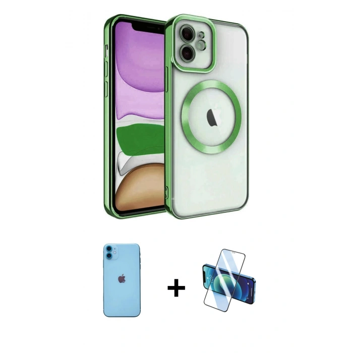 MARSİLYAN™- iPhone 11 Kılıf Nova Işık Özel Seri - Siyah 3D Antistatik Seramik Nano Ekran Koruyucu + Neon Fosforlu Kamera Lens - MI